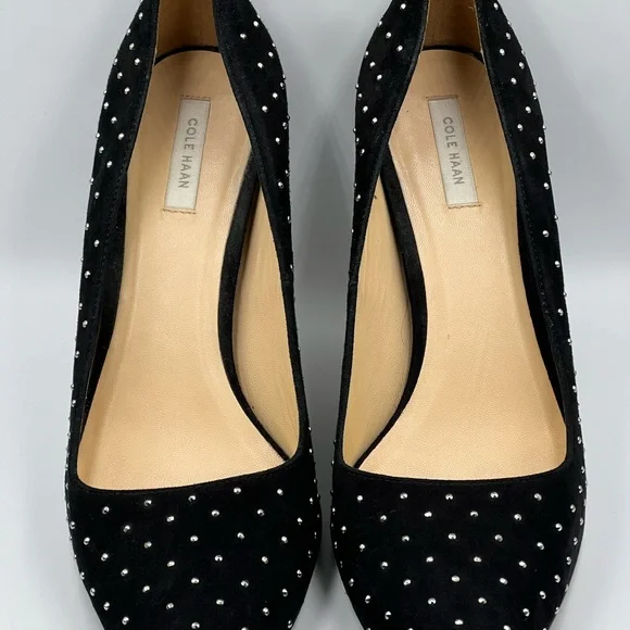 Cole Haan Black Pump Heels Silver Studded Women’s Shoe Sz. 8.5B Holiday Party - Picture 2 of 6